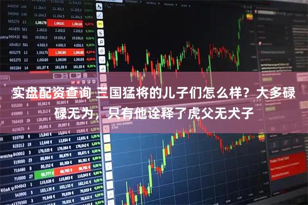 实盘配资查询 三国猛将的儿子们怎么样？大多碌碌无为，只有他诠释了虎父无犬子